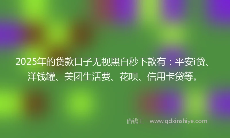 2025年的贷款口子无视黑白秒下款有：平安i贷、洋钱罐、美团生活费、花呗、信用卡贷等。