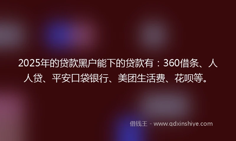 2025年的贷款黑户能下的贷款有：360借条、人人贷、平安口袋银行、美团生活费、花呗等。