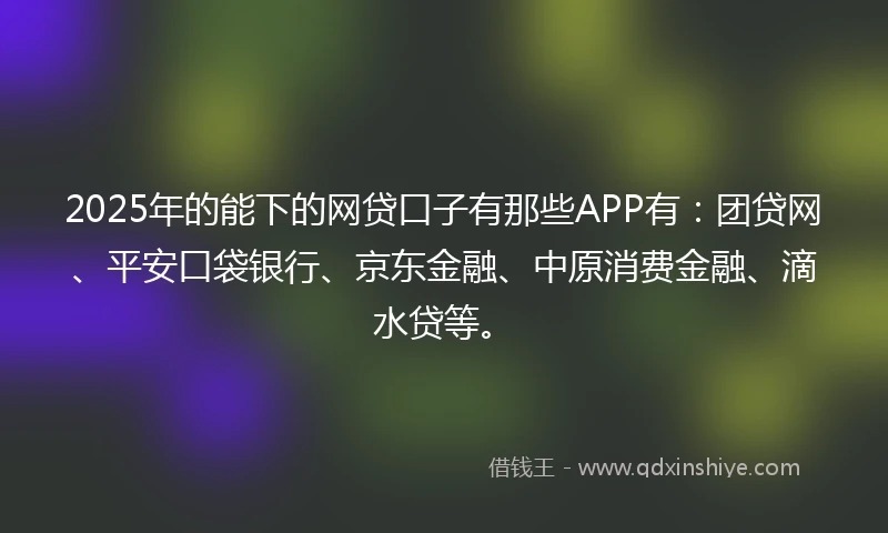2025年的能下的网贷口子有那些APP有：团贷网、平安口袋银行、京东金融、中原消费金融、滴水贷等。