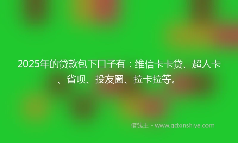 2025年的贷款包下口子有:维信卡卡贷、超人卡、省呗、投友圈、拉卡拉等。