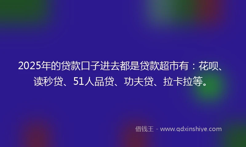 2025年的贷款口子进去都是贷款超市有：花呗、读秒贷、51人品贷、功夫贷、拉卡拉等。