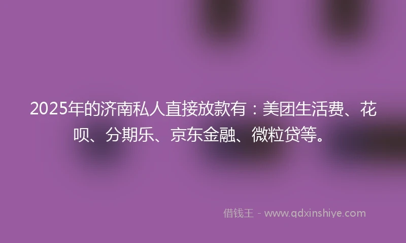 2025年的济南私人直接放款有：美团生活费、花呗、分期乐、京东金融、微粒贷等。