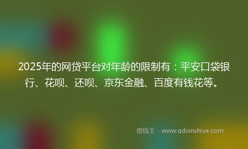 2025年的网贷平台对年龄的限制有：平安口袋银行、花呗、还呗、京东金融、百度有钱花等。