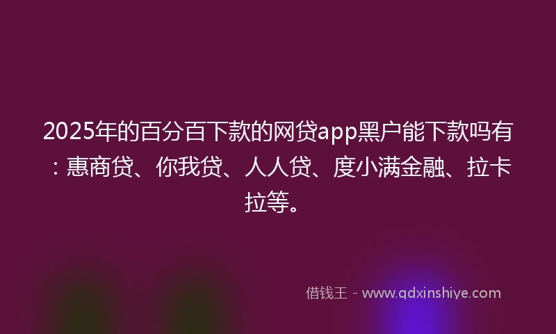 2025年的百分百下款的网贷app黑户能下款吗有：惠商贷、你我贷、人人贷、度小满金融、拉卡拉等。