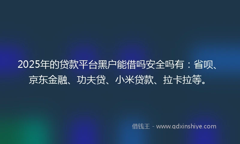 2025年的贷款平台黑户能借吗安全吗有：省呗、京东金融、功夫贷、小米贷款、拉卡拉等。