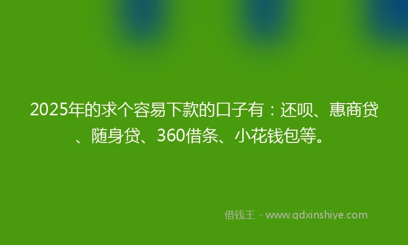 2025年的求个容易下款的口子有：还呗、惠商贷、随身贷、360借条、小花钱包等。