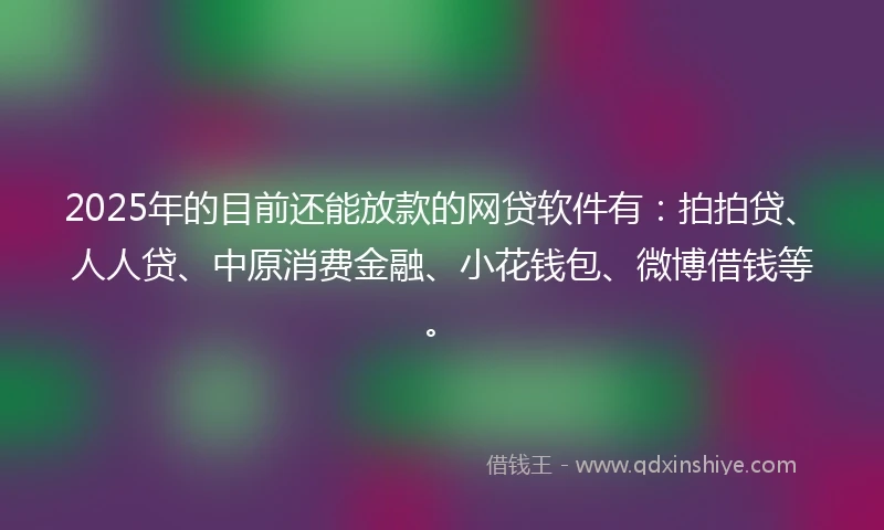 2025年的目前还能放款的网贷软件有：拍拍贷、人人贷、中原消费金融、小花钱包、微博借钱等。