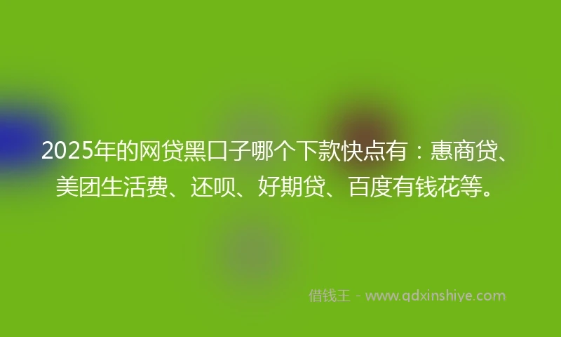 2025年的网贷黑口子哪个下款快点有：惠商贷、美团生活费、还呗、好期贷、百度有钱花等。