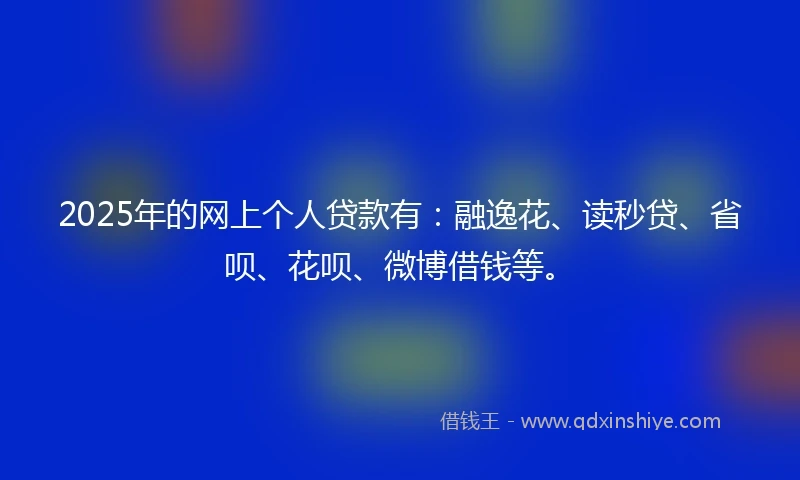 2025年的网上个人贷款有：融逸花、读秒贷、省呗、花呗、微博借钱等。