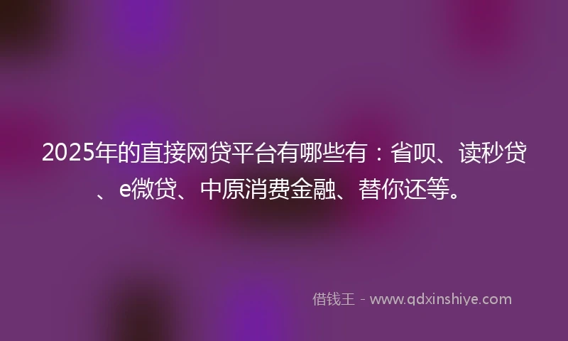 2025年的直接网贷平台有哪些有：省呗、读秒贷、e微贷、中原消费金融、替你还等。