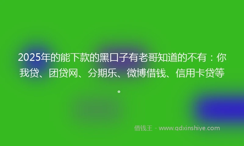 2025年的能下款的黑口子有老哥知道的不有：你我贷、团贷网、分期乐、微博借钱、信用卡贷等。