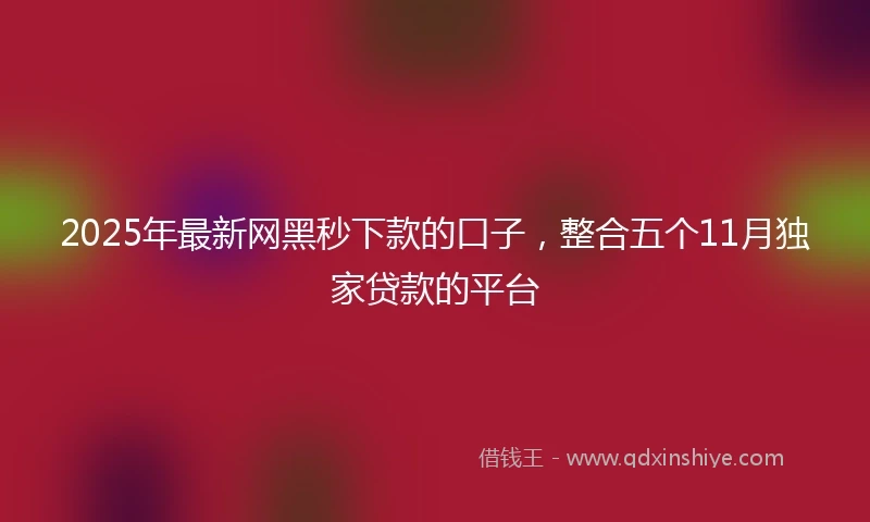 2025年最新网黑秒下款的口子，整合五个11月独家贷款的平台