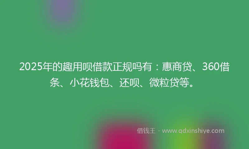 2025年的趣用呗借款正规吗有：惠商贷、360借条、小花钱包、还呗、微粒贷等。