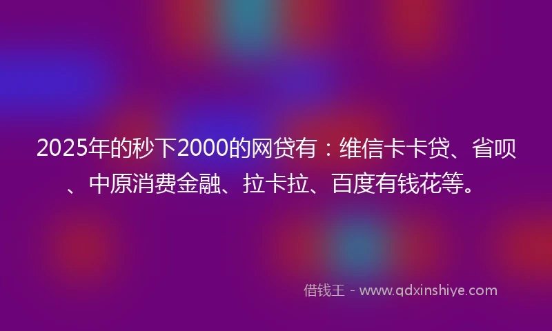 2025年的秒下2000的网贷有：维信卡卡贷、省呗、中原消费金融、拉卡拉、百度有钱花等。