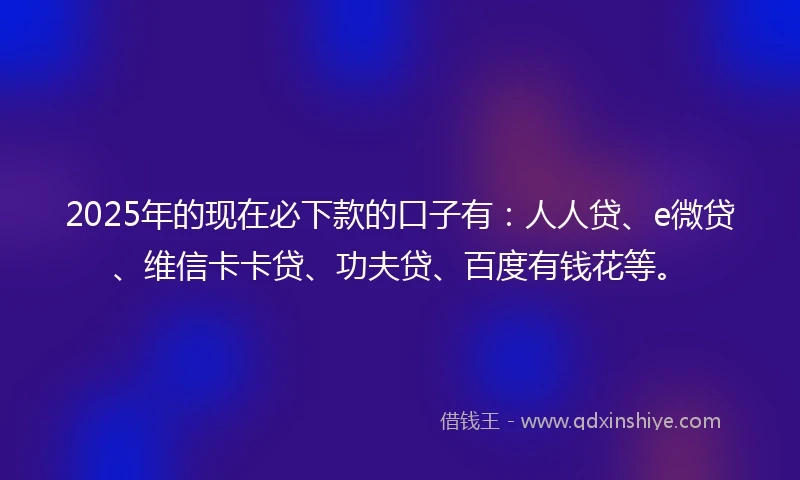 2025年的现在必下款的口子有：人人贷、e微贷、维信卡卡贷、功夫贷、百度有钱花等。