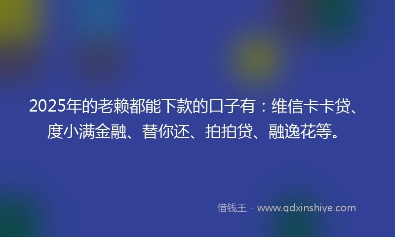 2025年的老赖都能下款的口子有：维信卡卡贷、度小满金融、替你还、拍拍贷、融逸花等。