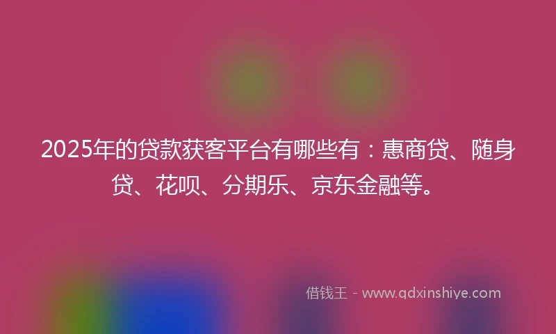 2025年的贷款获客平台有哪些有：惠商贷、随身贷、花呗、分期乐、京东金融等。