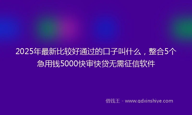 2025年最新比较好通过的口子叫什么，整合5个急用钱5000快审快贷无需征信软件