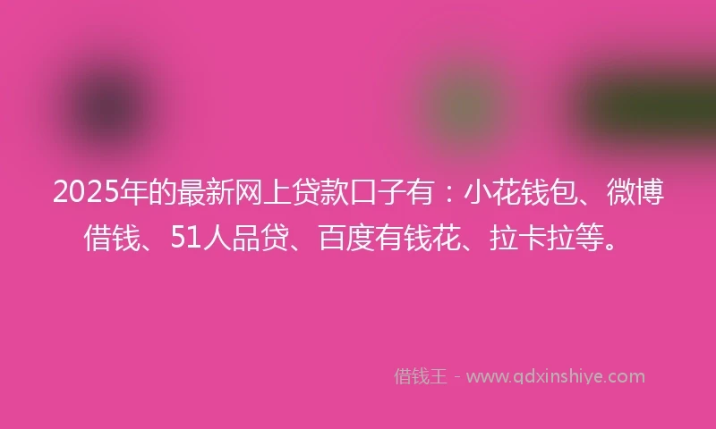 2025年的最新网上贷款口子有:小花钱包、微博借钱、51人品贷、百度有钱花、拉卡拉等。