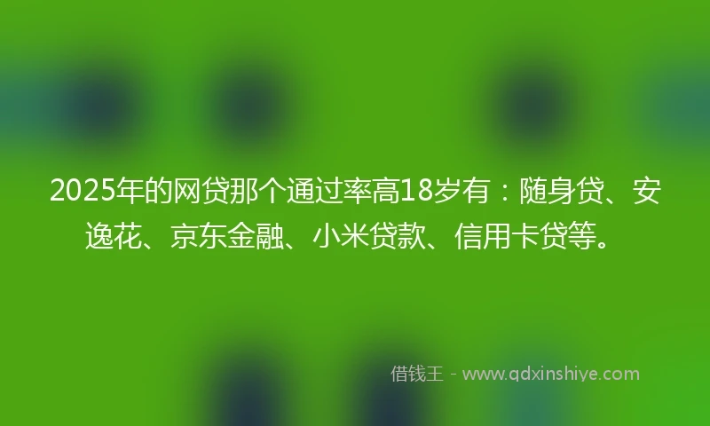 2025年的网贷那个通过率高18岁有：随身贷、安逸花、京东金融、小米贷款、信用卡贷等。