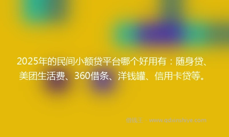 2025年的民间小额贷平台哪个好用有:随身贷、美团生活费、360借条、洋钱罐、信用卡贷等。