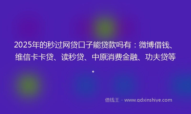 2025年的秒过网贷口子能贷款吗有：微博借钱、维信卡卡贷、读秒贷、中原消费金融、功夫贷等。