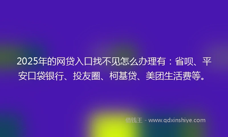 2025年的网贷入口找不见怎么办理有:省呗、平安口袋银行、投友圈、柯基贷、美团生活费等。