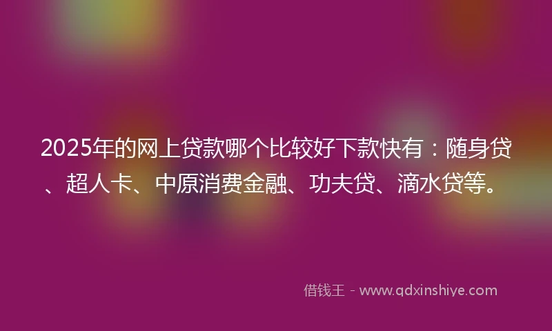 2025年的网上贷款哪个比较好下款快有：随身贷、超人卡、中原消费金融、功夫贷、滴水贷等。