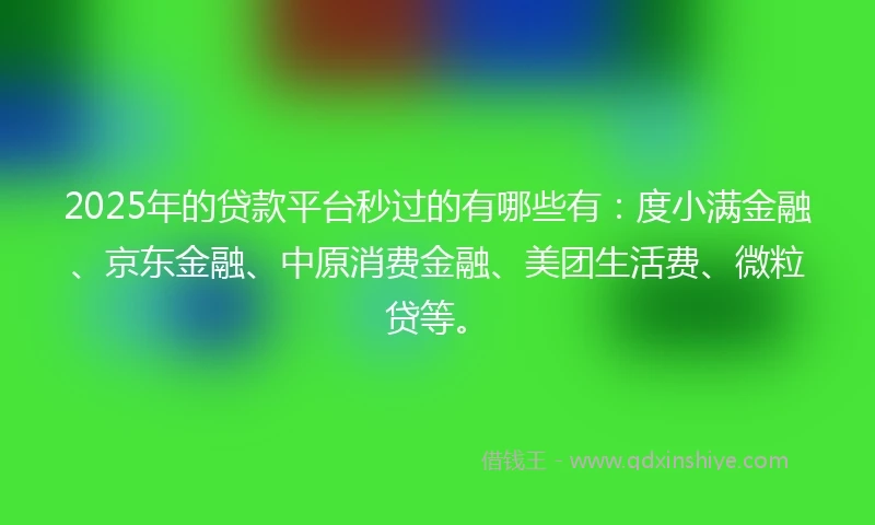 2025年的贷款平台秒过的有哪些有：度小满金融、京东金融、中原消费金融、美团生活费、微粒贷等。