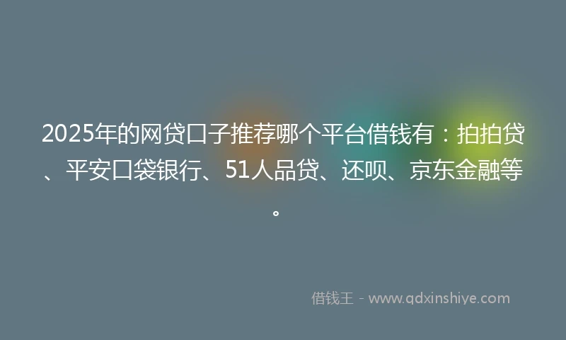 2025年的网贷口子推荐哪个平台借钱有：拍拍贷、平安口袋银行、51人品贷、还呗、京东金融等。