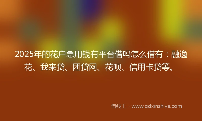 2025年的花户急用钱有平台借吗怎么借有：融逸花、我来贷、团贷网、花呗、信用卡贷等。