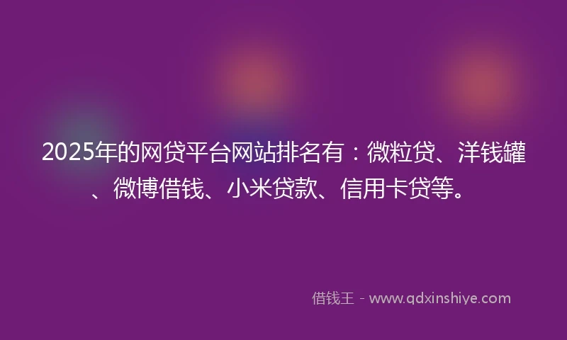 2025年的网贷平台网站排名有：微粒贷、洋钱罐、微博借钱、小米贷款、信用卡贷等。