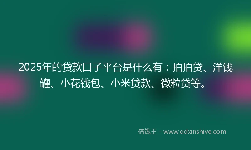2025年的贷款口子平台是什么有：拍拍贷、洋钱罐、小花钱包、小米贷款、微粒贷等。