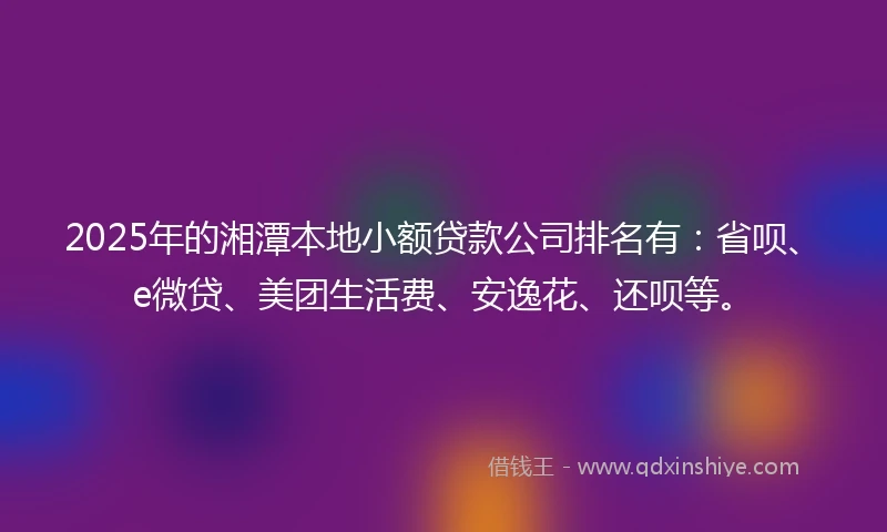 2025年的湘潭本地小额贷款公司排名有：省呗、e微贷、美团生活费、安逸花、还呗等。