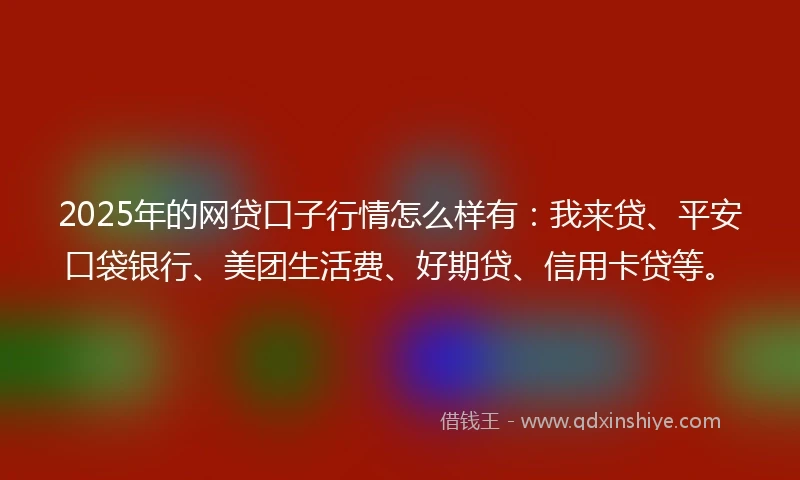 2025年的网贷口子行情怎么样有：我来贷、平安口袋银行、美团生活费、好期贷、信用卡贷等。