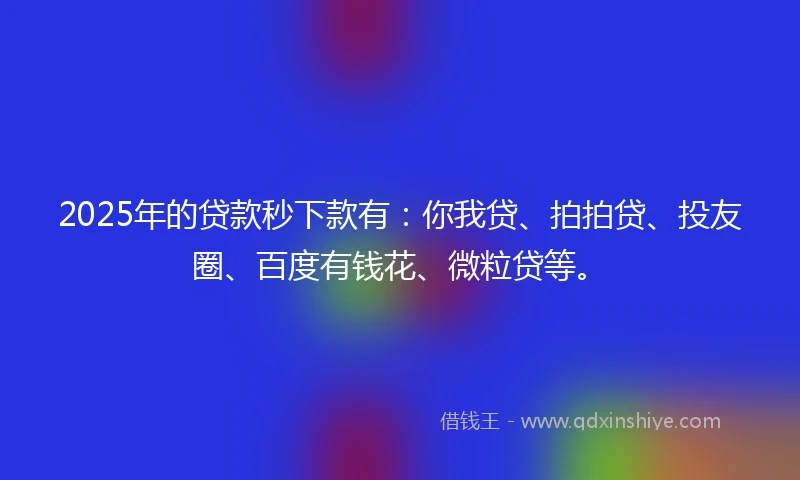 2025年的贷款秒下款有：你我贷、拍拍贷、投友圈、百度有钱花、微粒贷等。