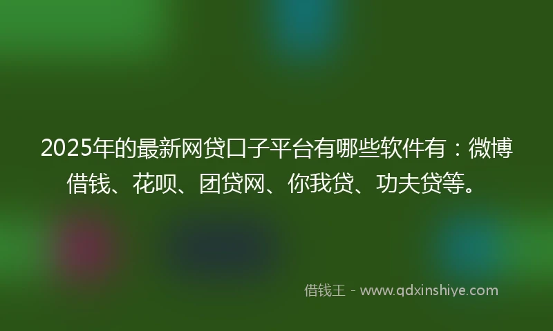 2025年的最新网贷口子平台有哪些软件有：微博借钱、花呗、团贷网、你我贷、功夫贷等。