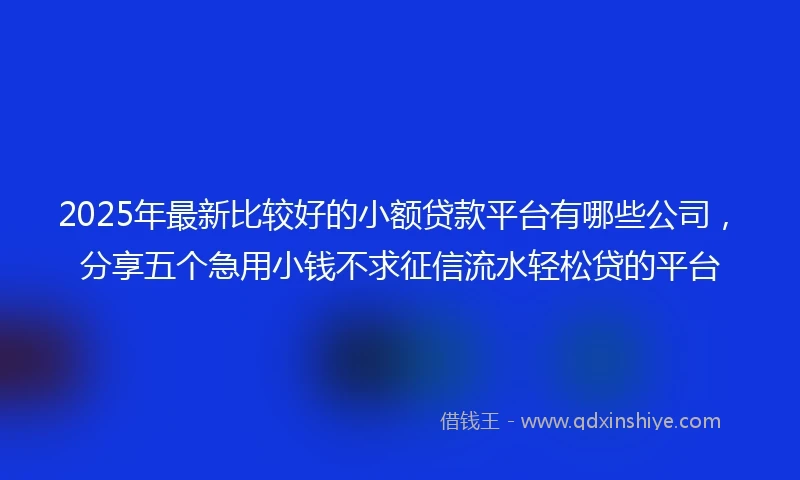 2025年最新比较好的小额贷款平台有哪些公司，分享五个急用小钱不求征信流水轻松贷的平台