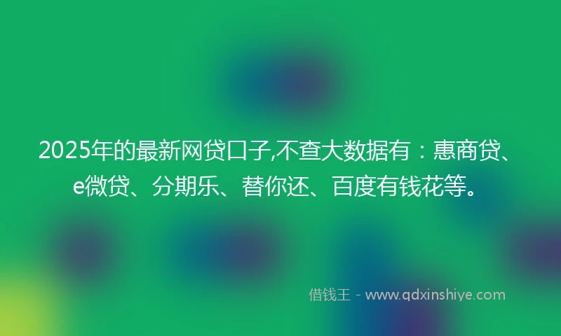 2025年的最新网贷口子,不查大数据有：惠商贷、e微贷、分期乐、替你还、百度有钱花等。