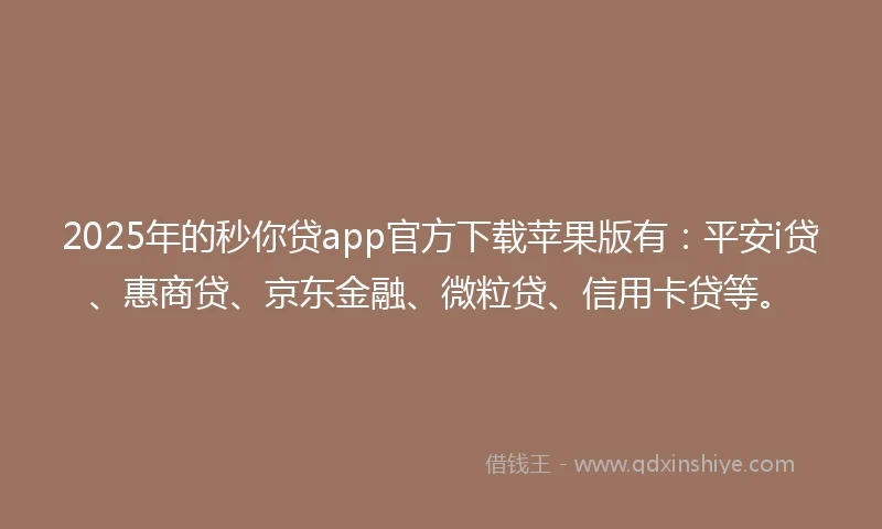 2025年的秒你贷app官方下载苹果版有：平安i贷、惠商贷、京东金融、微粒贷、信用卡贷等。