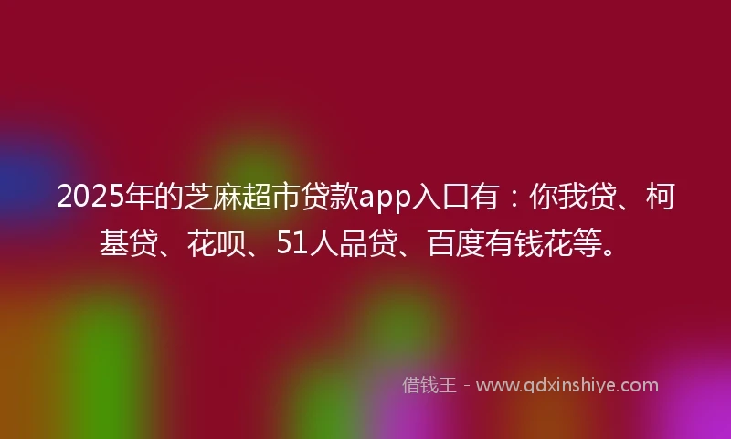 2025年的芝麻超市贷款app入口有：你我贷、柯基贷、花呗、51人品贷、百度有钱花等。