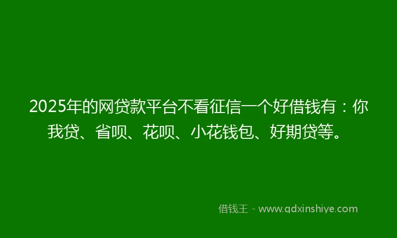 2025年的网贷款平台不看征信一个好借钱有：你我贷、省呗、花呗、小花钱包、好期贷等。