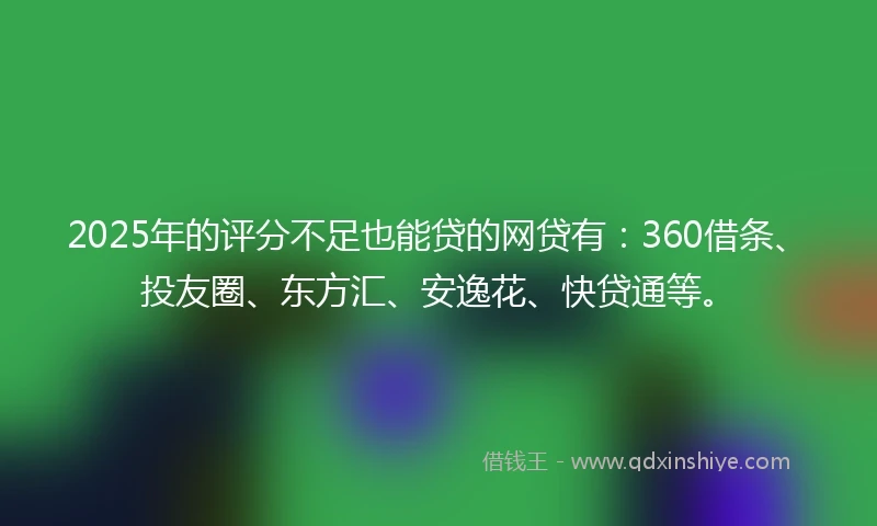 2025年的评分不足也能贷的网贷有：360借条、投友圈、东方汇、安逸花、快贷通等。