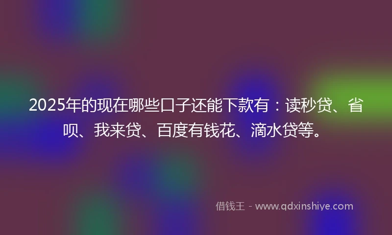 2025年的现在哪些口子还能下款有：读秒贷、省呗、我来贷、百度有钱花、滴水贷等。