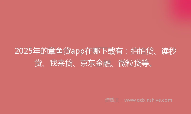 2025年的章鱼贷app在哪下载有:拍拍贷、读秒贷、我来贷、京东金融、微粒贷等。