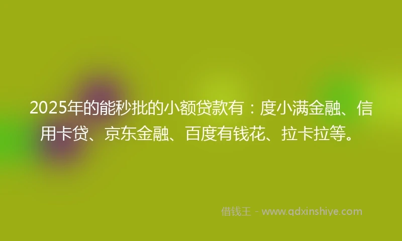 2025年的能秒批的小额贷款有：度小满金融、信用卡贷、京东金融、百度有钱花、拉卡拉等。