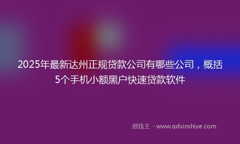 2025年最新达州正规贷款公司有哪些公司，概括5个手机小额黑户快速贷款软件