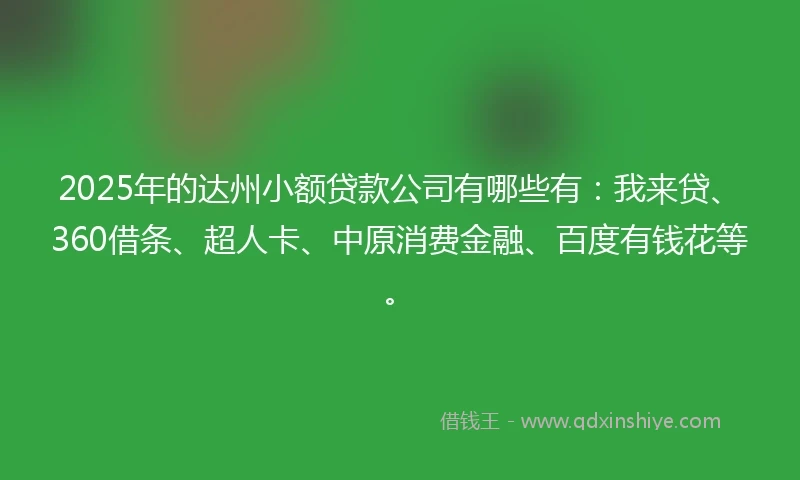 2025年的达州小额贷款公司有哪些有:我来贷、360借条、超人卡、中原消费金融、百度有钱花等。