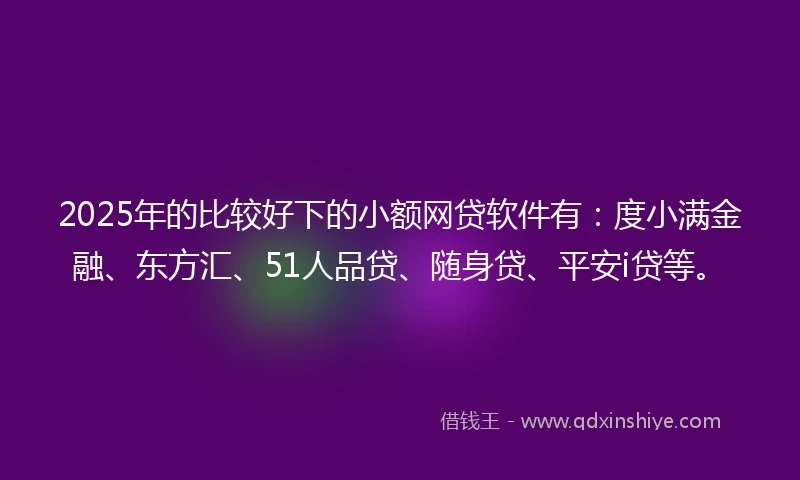 2025年的比较好下的小额网贷软件有：度小满金融、东方汇、51人品贷、随身贷、平安i贷等。