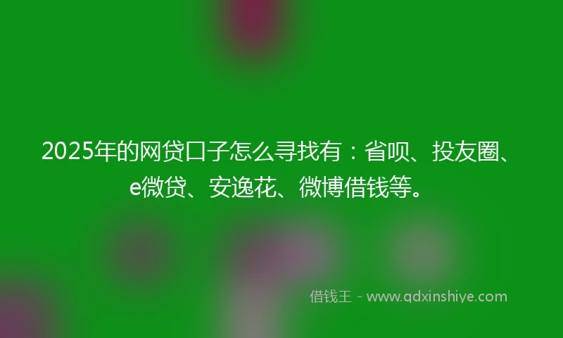 2025年的网贷口子怎么寻找有：省呗、投友圈、e微贷、安逸花、微博借钱等。